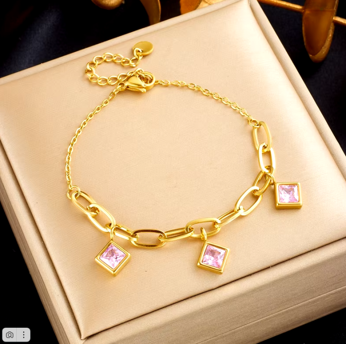 Женский браслет DIEYURO из нержавеющей стали 316L, с шармами и цепочками розовый