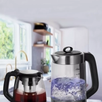 Чайник электрический стеклянный с подсветкой КТ-6639 (2 в 1)