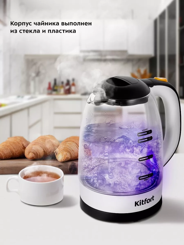 Чайник электрический стеклянный КТ-6633 - 1.7 л