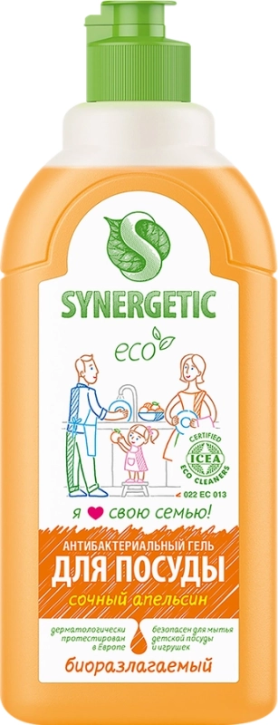 Средство для мытья посуды SYNERGETIC с ароматом апельсина, 0, 0,5л