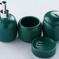 Набор аксессуаров для ванной комнаты SAVANNA Monro, 4 предмета (мыльница, дозатор для мыла 450 мл, стакан, баночка), цвет зеленый