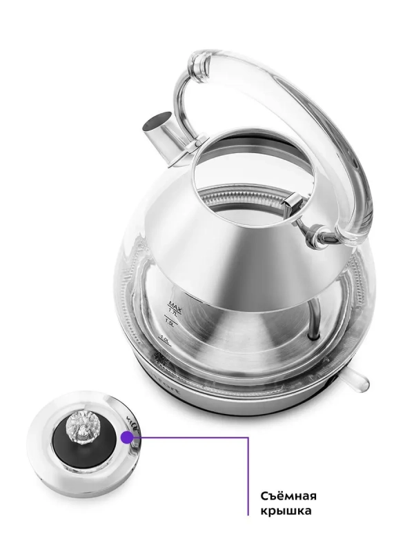 Чайник электрический стеклянный КТ-678 - 1.7 л