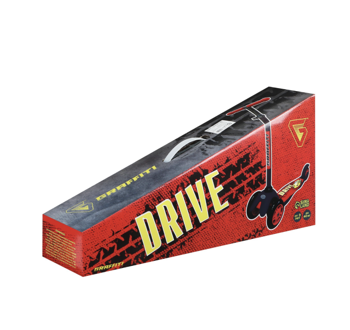 Cамокат GRAFFITI Drive, колёса PU 110/75 мм, ABEC 7, цвет красный