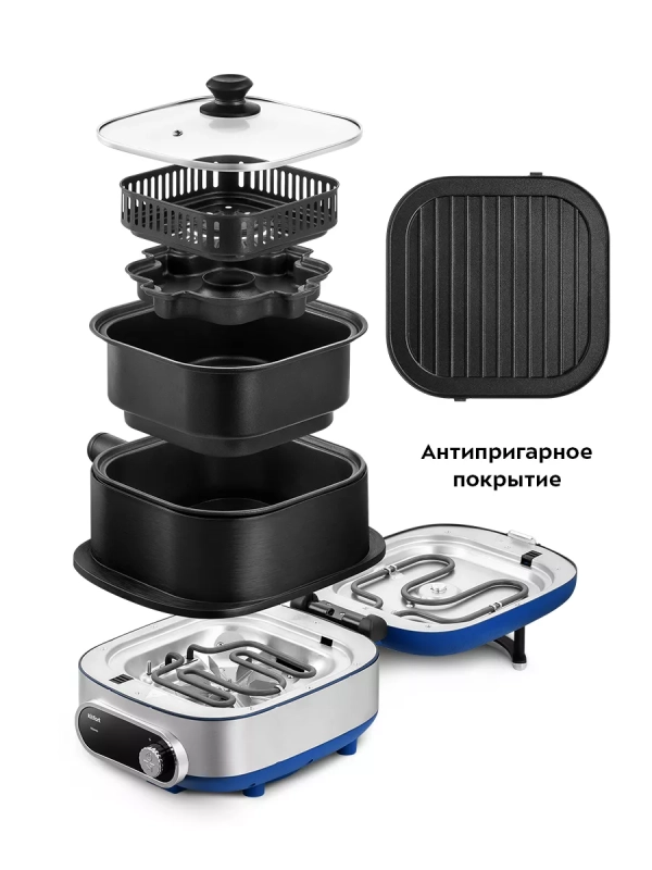 Электросковорода сковорода антипригарная КТ-6304 (3 в 1)