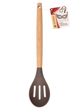 Ложка кулинарная силиконовая с прорез Teatro 31см ручка каучуковое дерево ATMOSPHERE AT-K3931