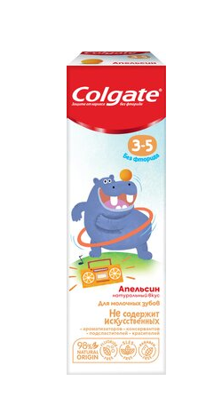 "Зубная паста детская Colgate, защита от кариеса, без фторида, для детей 3-5 лет, со вкусом апельсина, 60 мл