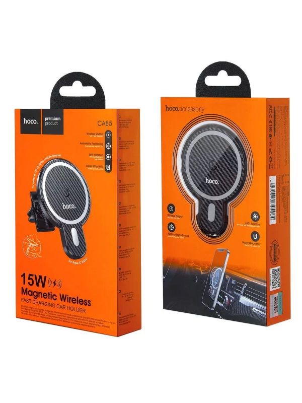Автодержатель CA85 с беспроводной зарядкой HOCO черный