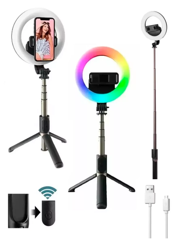Селфи кольцо-трипод с пультом MJ07 RGB