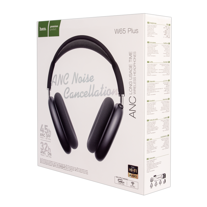 Наушники W65 Plus Wireless Headphones HOCO серые
