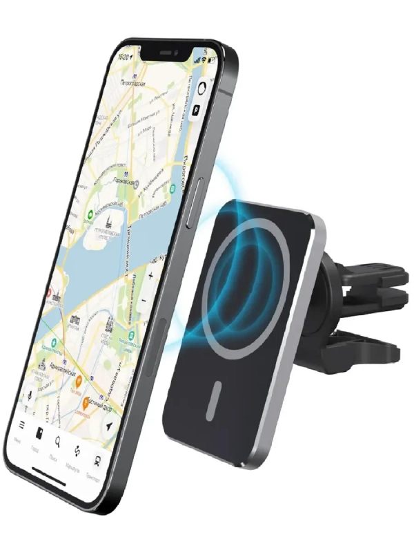 Беспроводная зарядка 15W + Автомобильный держатель магнитный черный