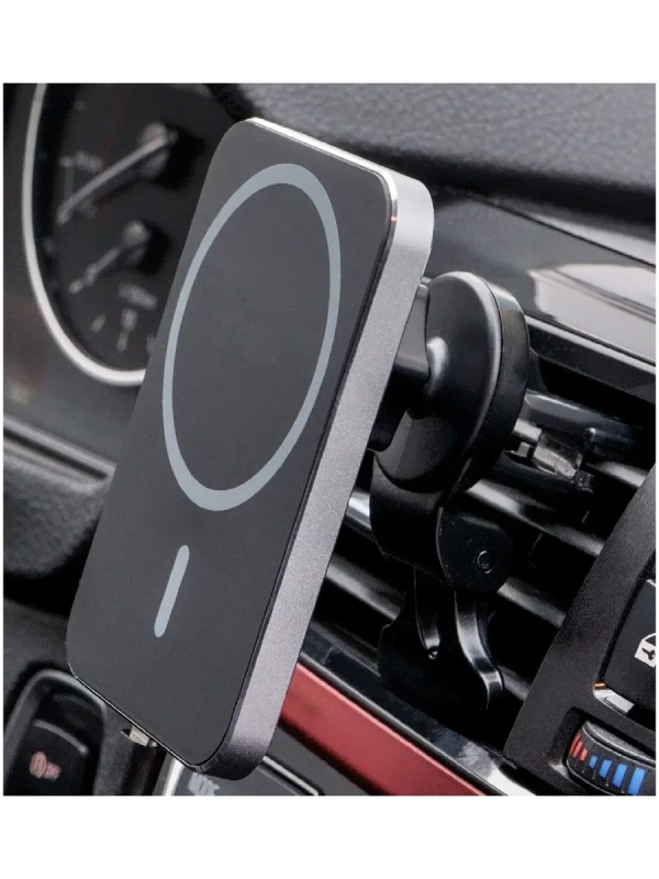 Беспроводная зарядка 15W + Автомобильный держатель магнитный черный