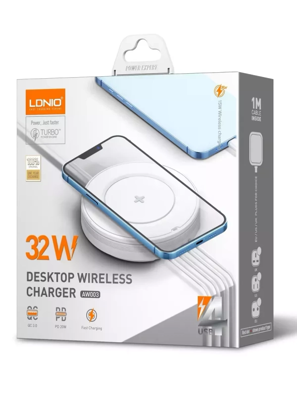 Беспроводное зарядное устройство + 3 USB + Type-C 32W AW003 LDNIO