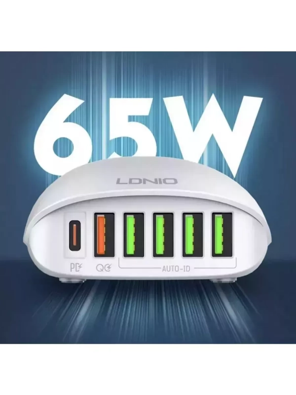 Переходник СЗУ на 5 USB + Type-C 65 WA6573C LDNIO