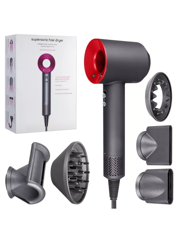 Набор фен Supersonic hair dryer Серый с красным (6 в 1) 3M