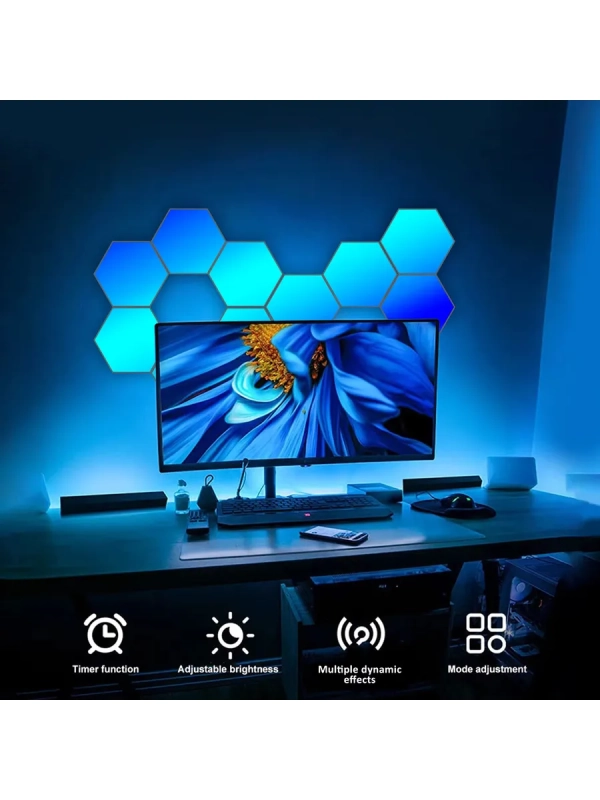 Светодиодный светильник RGB Соты 12 штук с пультом управления и Wi-Fi