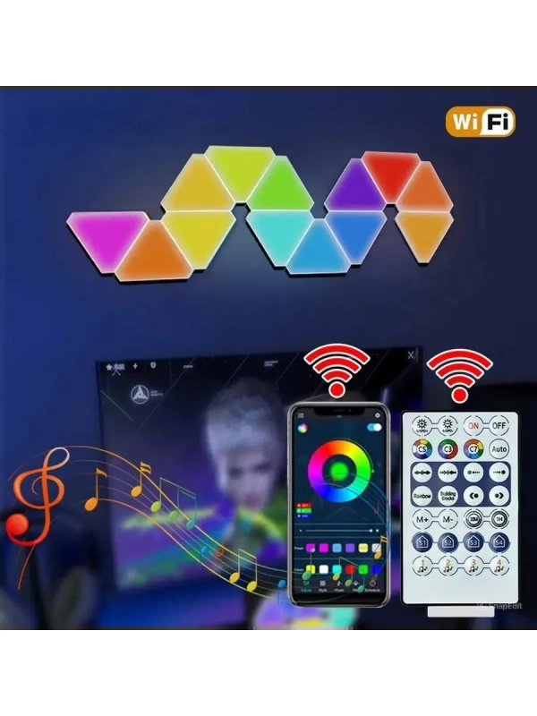 Светодиодный светильник RGB Треугольники 12 шт с пультом управления и Wi-Fi