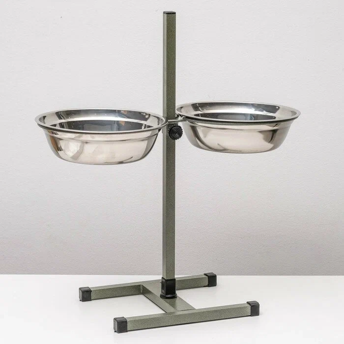 Миски полукруглые металлические для животных на подставке 2х0,75 л