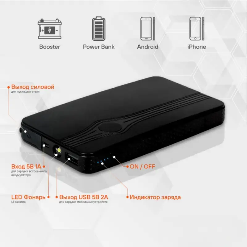 Аккумулятор пусковой (Booster) 8000мАч, 350А, 12.4V