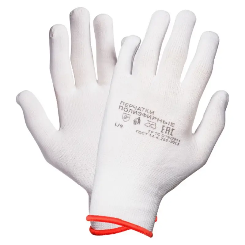 Перчатки полиэфирные (L), белые, с подвесом