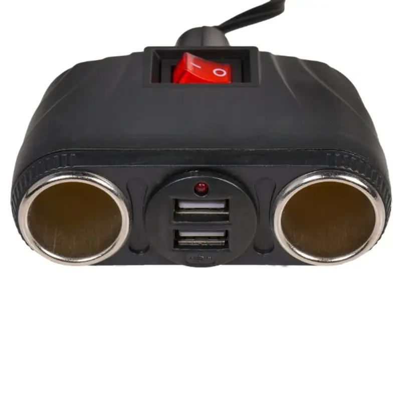 Разветвитель прикуривателя 2 гнезда 8А + 2USB с витым шнуром