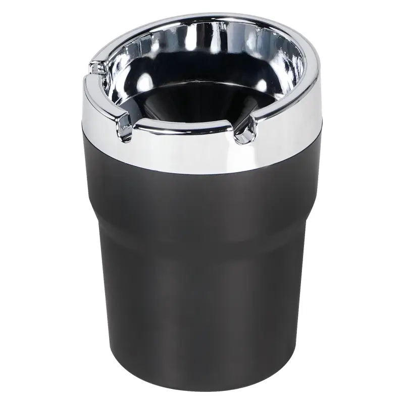 Пепельница классическая, круглая, цвет черный/хром