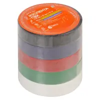 Изолента ПВХ, набор 5 шт.(син.,чёр.,кр.,зел., бел.), 15 мм*10 м