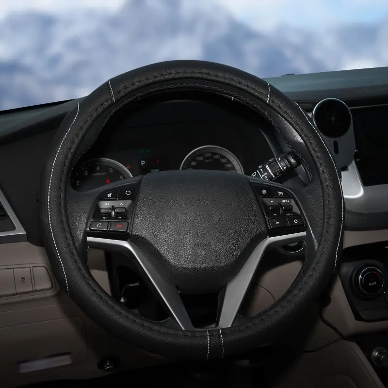 Оплетка на руль, искусст. кожа, рельефная, черная, 38 см/М