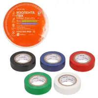 Изолента ПВХ, набор 5 шт.(син.,чёр.,кр.,зел., бел.), 19 мм*10 м