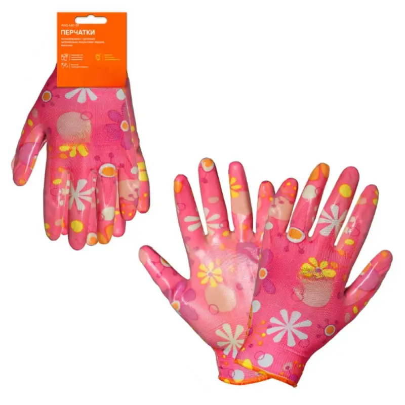Перчатки полиэфирные с цельным нитрил. покрытием ладони, женские (M)