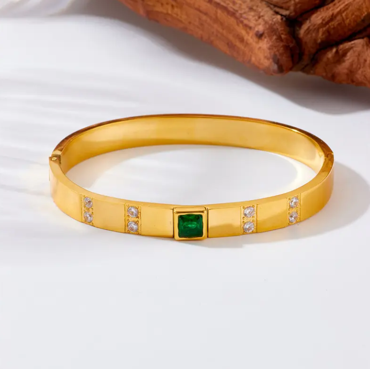 Простой Модный 18k Pvd позолоченный квадратный Изумрудный циркониевый браслет, ювелирные изделия из нержавеющей стали 316l браслет для женщин