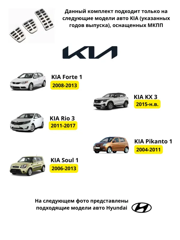 Накладки на педали Kia Rio, Hyundai Solaris, Creta
