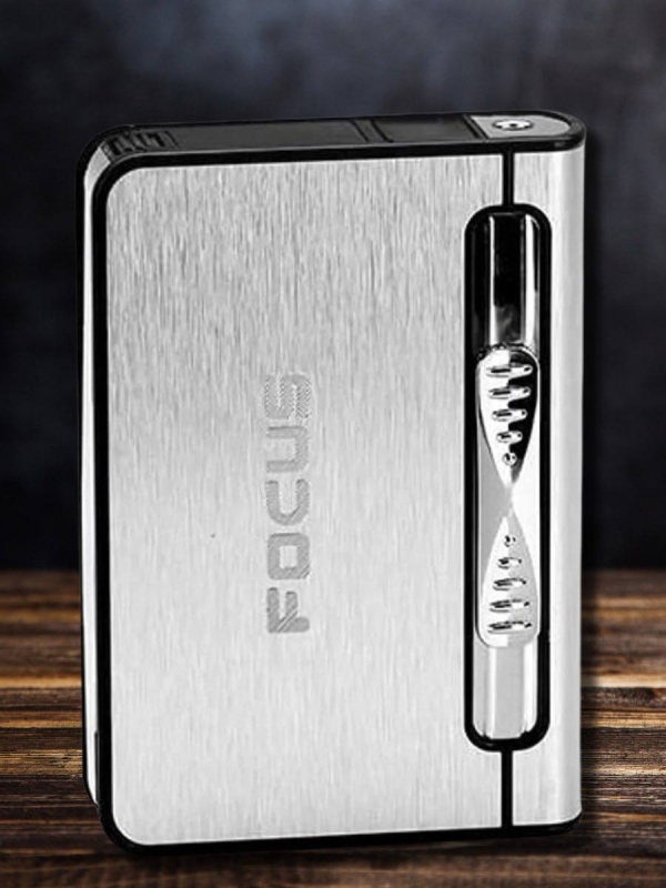 Портсигар Focus с газовой зажигалкой (серебро)