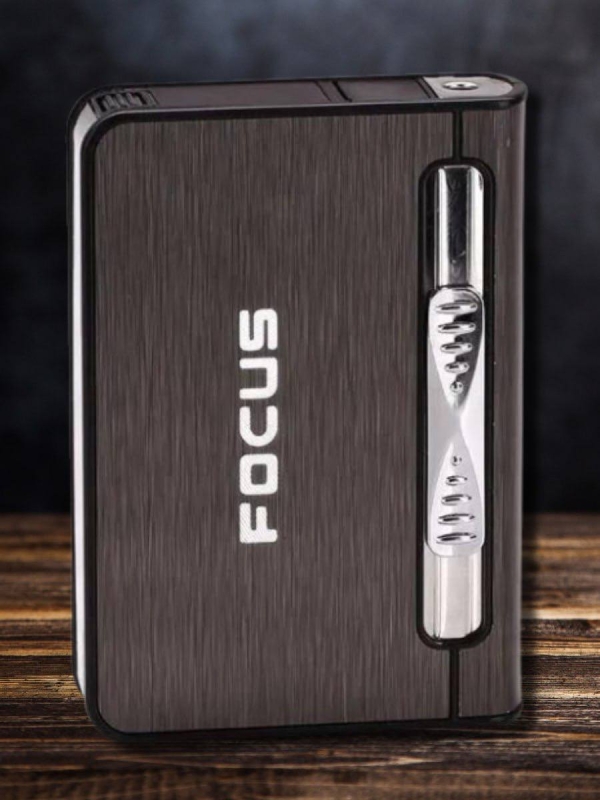 Портсигар Focus с газовой зажигалкой (серебро)
