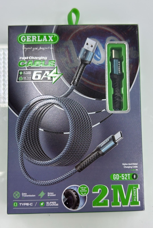 Кабель GERLAX USB Type-C 2 м для зарядки телефона GD-52T