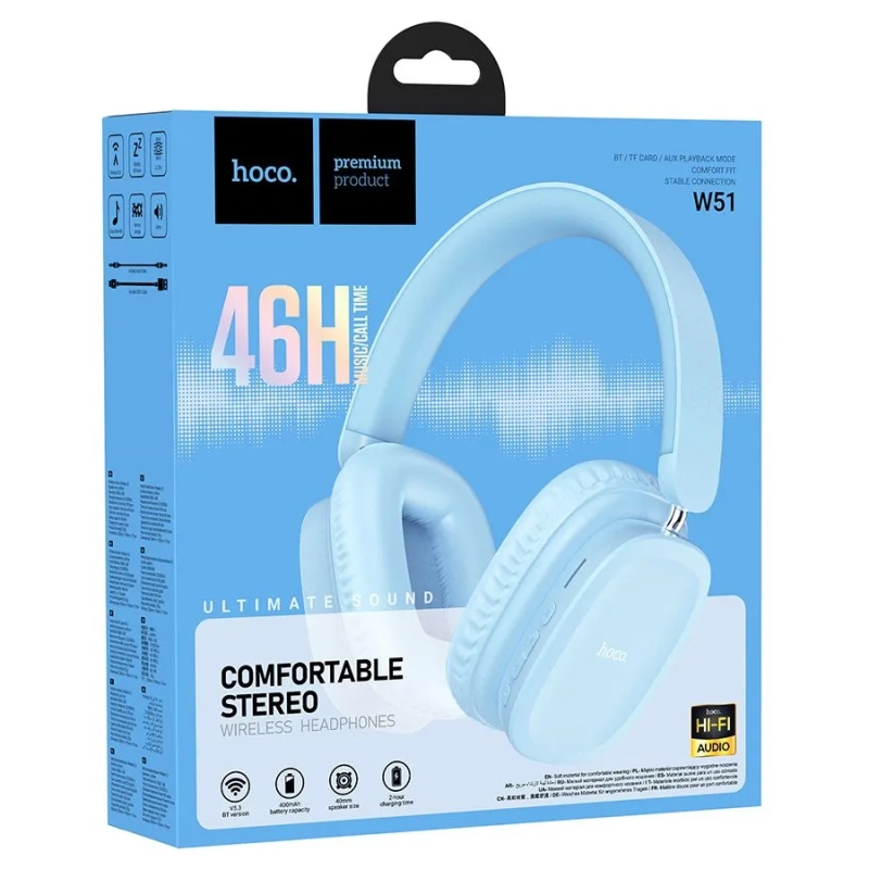 Наушники полноразмерные HOCO W51 голубые