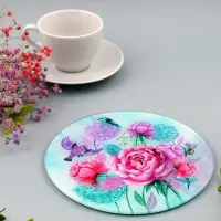 Доска разделочная Пионы и птички 20 см