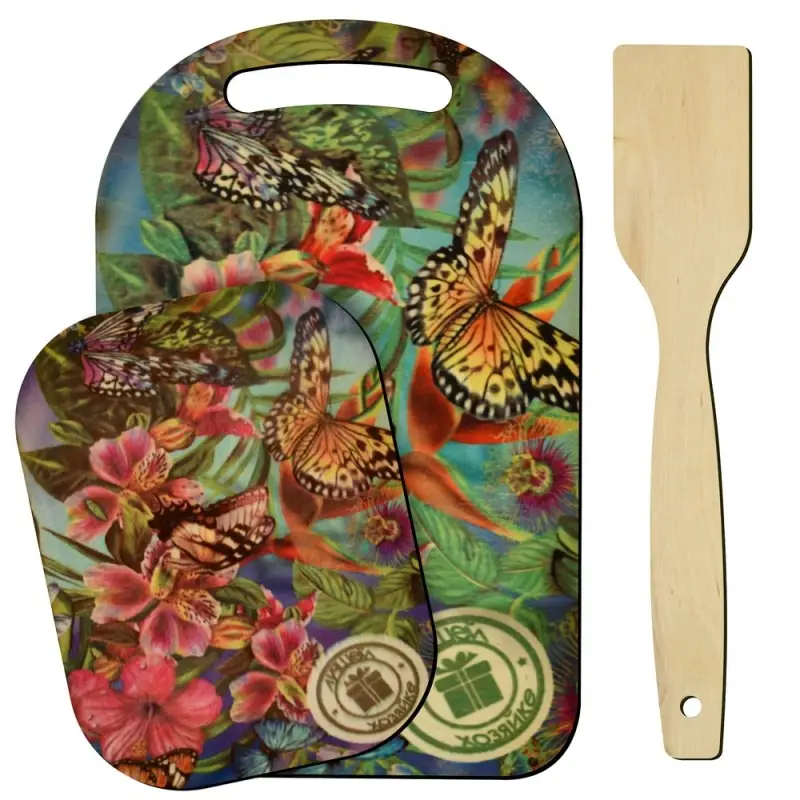 Доска разделочная с подставкой и лопаткой Яркое лето 3 предмета