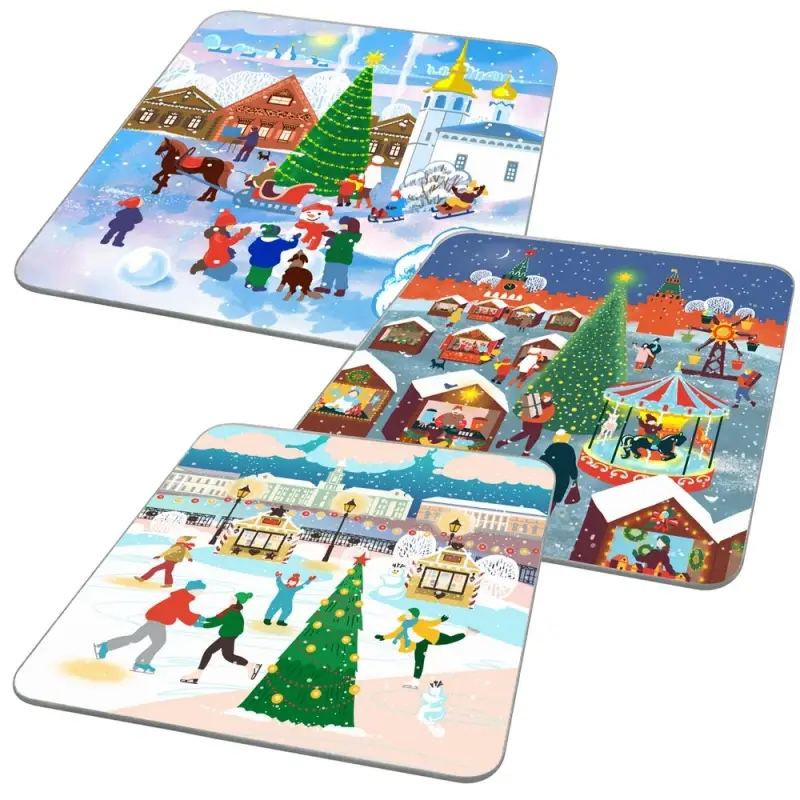 Доска разделочная Подставка под горячее Зимние города 18х18 см (ассортимент)