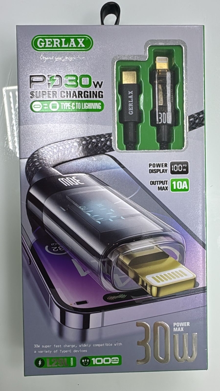Кабель GERLAX с дисплеем Type-C - Lightning 1м L29L