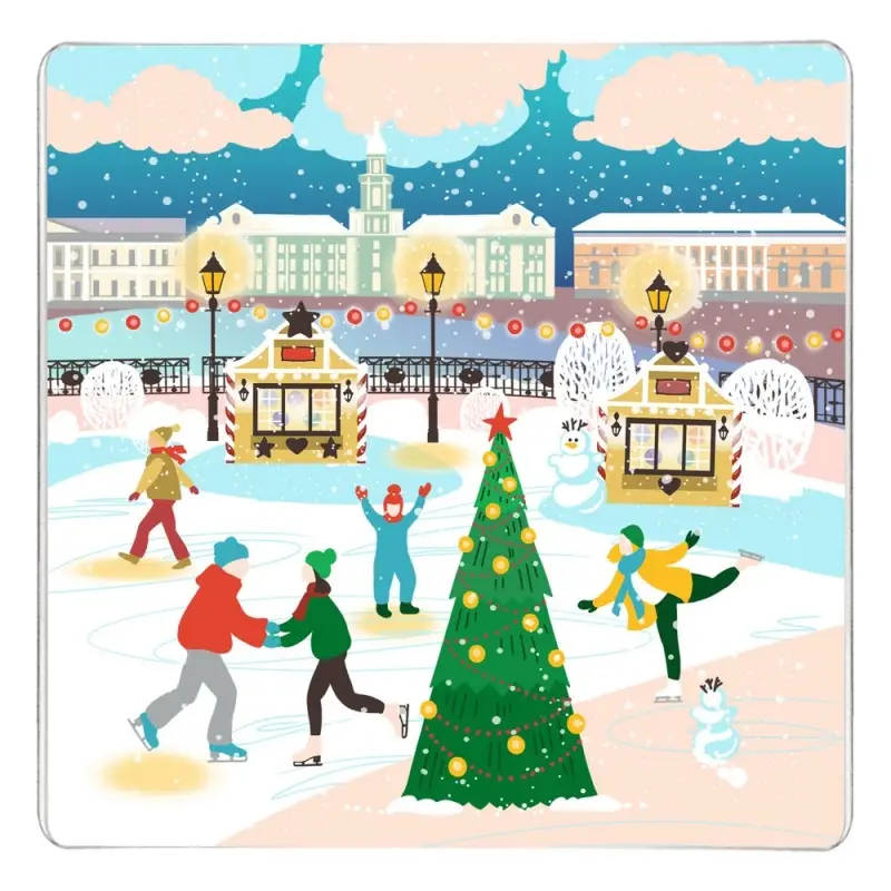 Доска разделочная Подставка под горячее Зимние города 18х18 см (ассортимент)