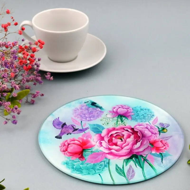 Доска разделочная Пионы и птички 20 см