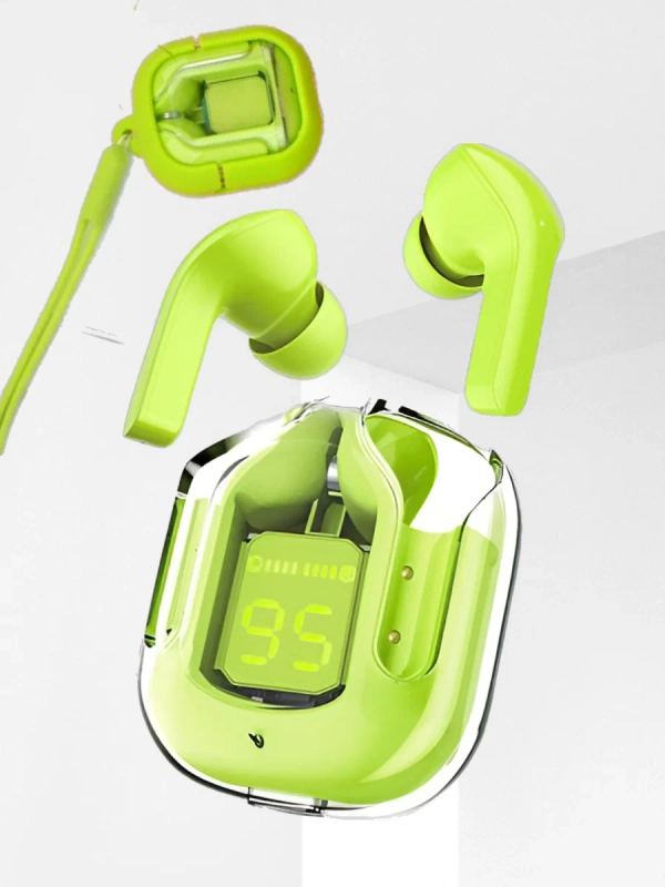 Беспроводные прозрачные наушники зеленые