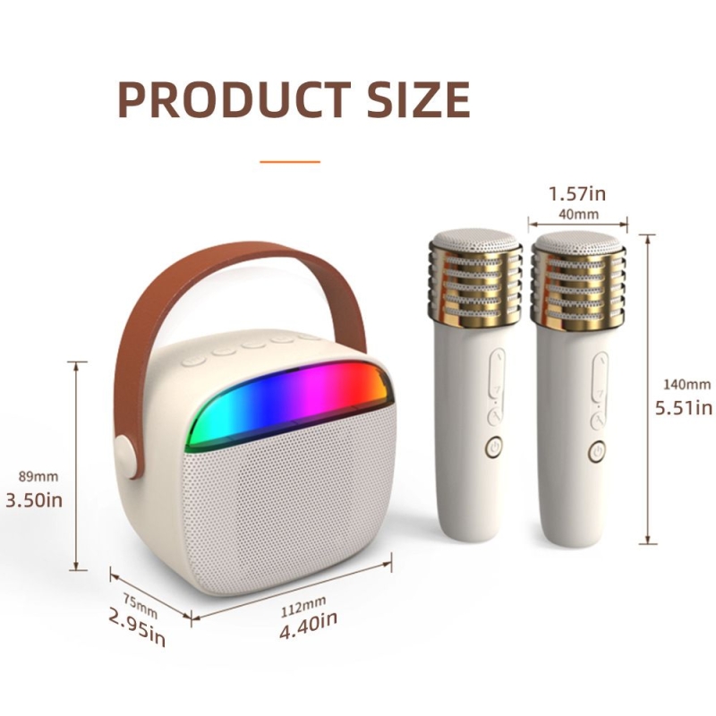 Портативная мини-колонка с 2 беспроводными микрофонами
