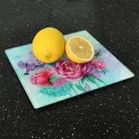 Доска разделочная Пионы и птички 18х18 см