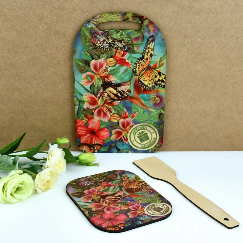 Доска разделочная с подставкой и лопаткой Яркое лето 3 предмета