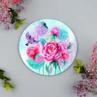 Доска разделочная Пионы и птички 20 см