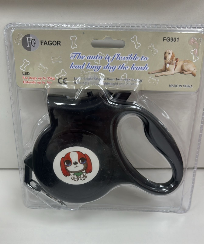 Поводок для собак с фонариком 5 метров черный