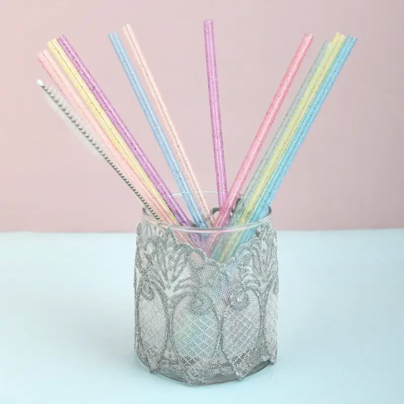 Трубочки для коктейля Блестки 12 шт с ершиком