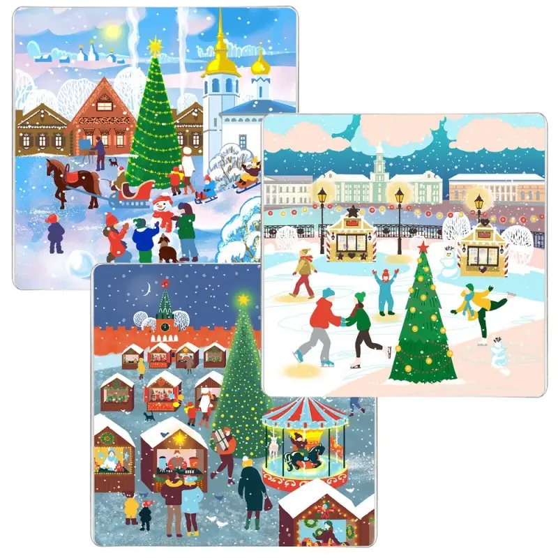 Доска разделочная Подставка под горячее Зимние города 18х18 см (ассортимент)