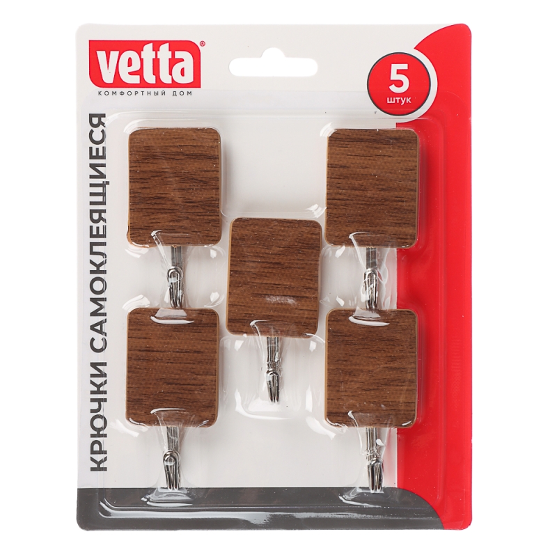 VETTA Крючки самоклеящиеся, 5 шт, принт под "Дерево", металл, PS, 2 цвета
